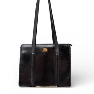 Vintage Bally Black Leather Shoulder Tote | Leather Lined | Gold Hardware